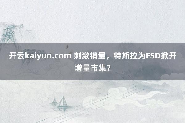 开云kaiyun.com 刺激销量，特斯拉为FSD掀开增量市集？